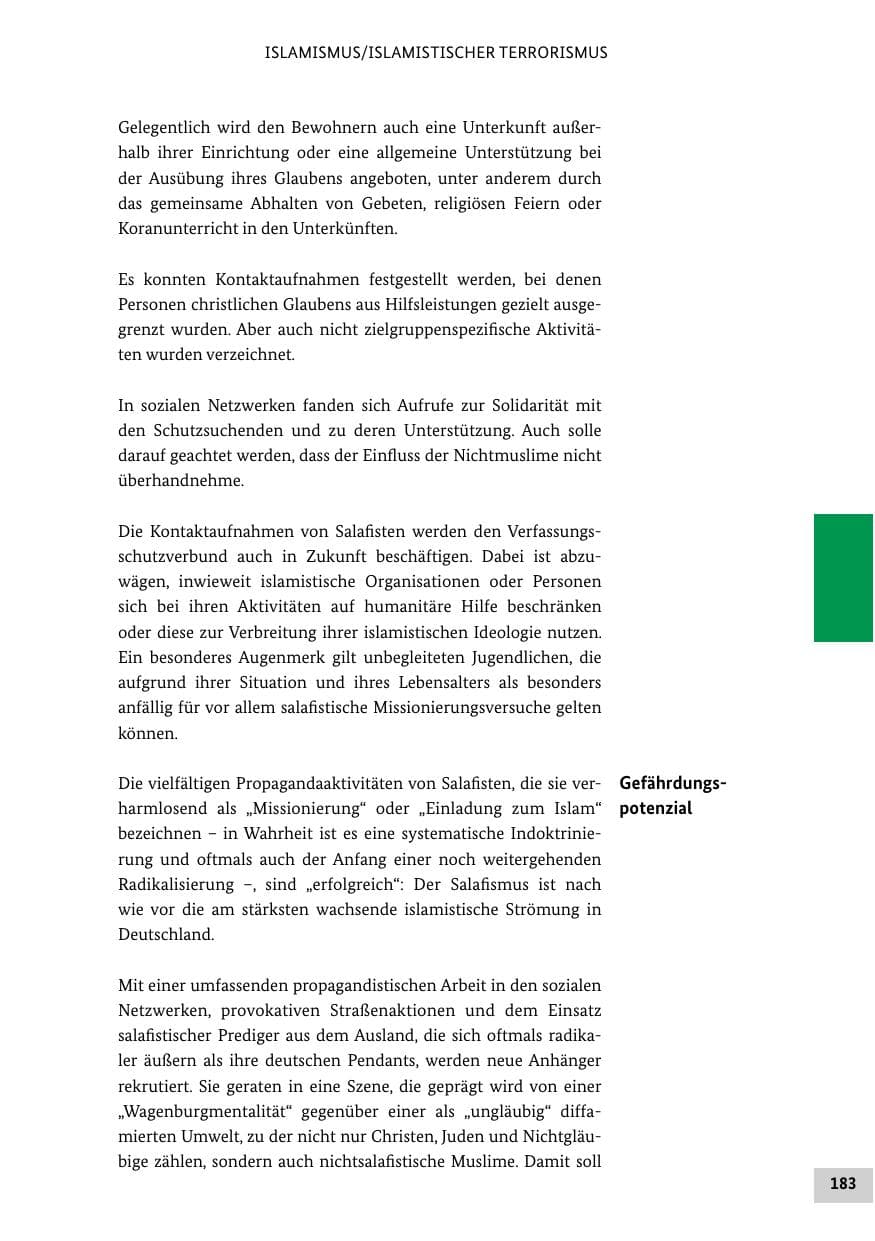 Seite 182 des Verfassungsschutzbericht 2016 Bund