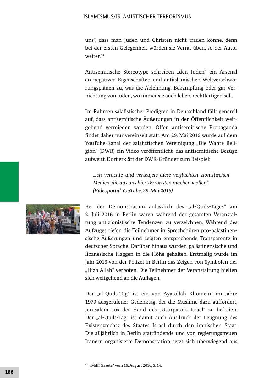 Seite 185 des Verfassungsschutzbericht 2016 Bund