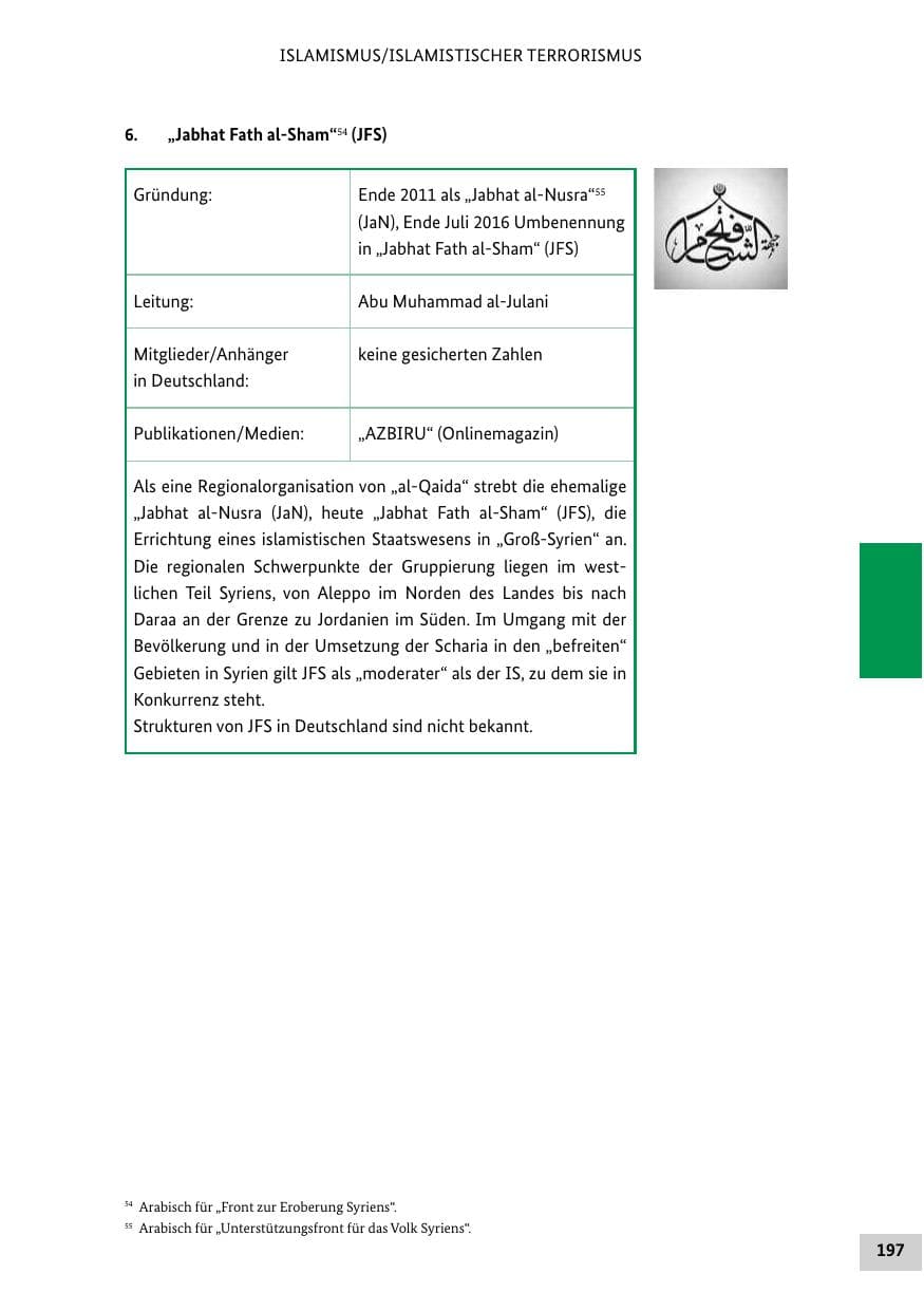 Seite 196 des Verfassungsschutzbericht 2016 Bund