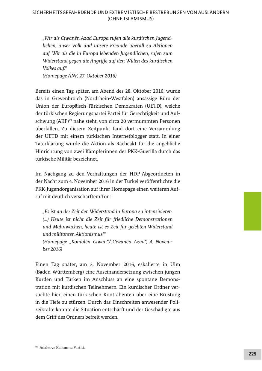 Seite 224 des Verfassungsschutzbericht 2016 Bund