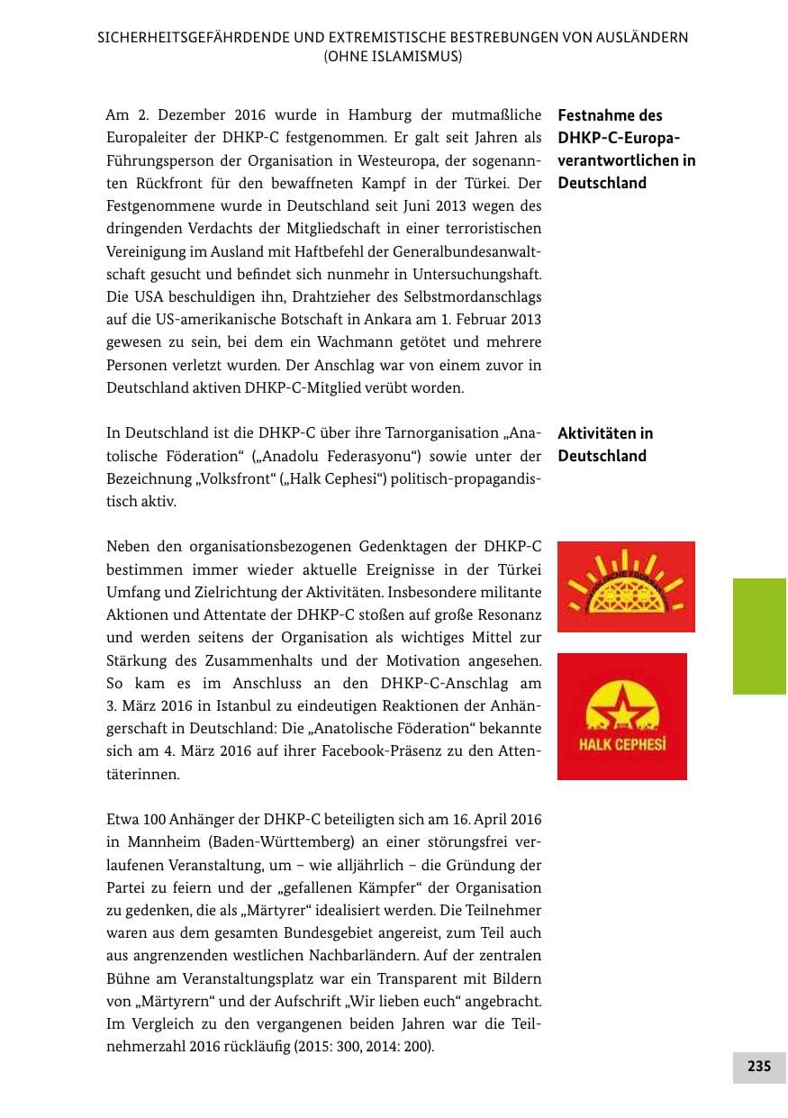 Seite 234 des Verfassungsschutzbericht 2016 Bund