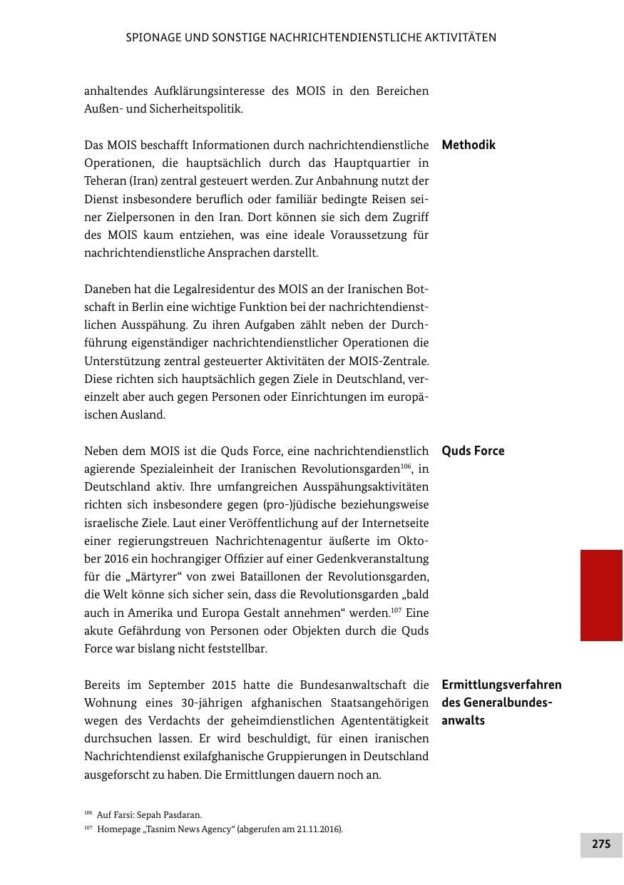 Seite 274 des Verfassungsschutzbericht 2016 Bund