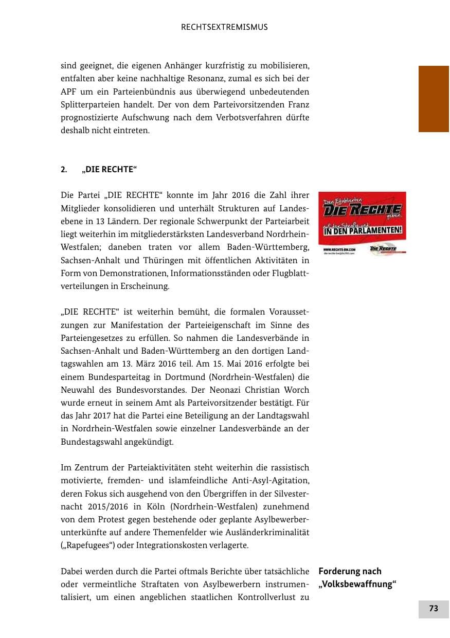 Seite 72 des Verfassungsschutzbericht 2016 Bund