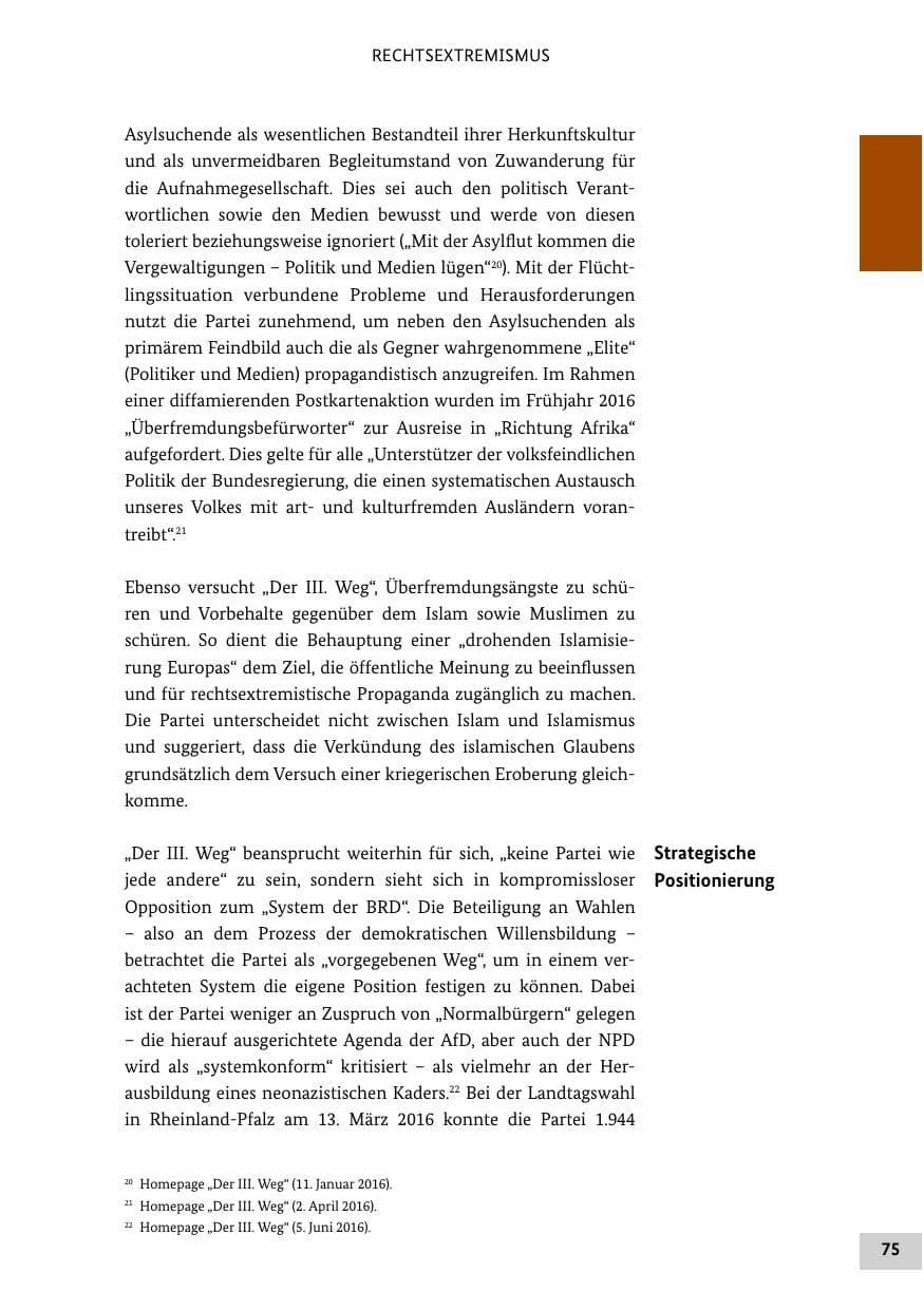 Seite 74 des Verfassungsschutzbericht 2016 Bund