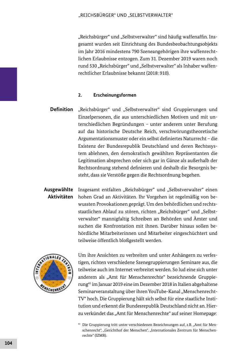 Seite 104 des Verfassungsschutzbericht 2019 Bund