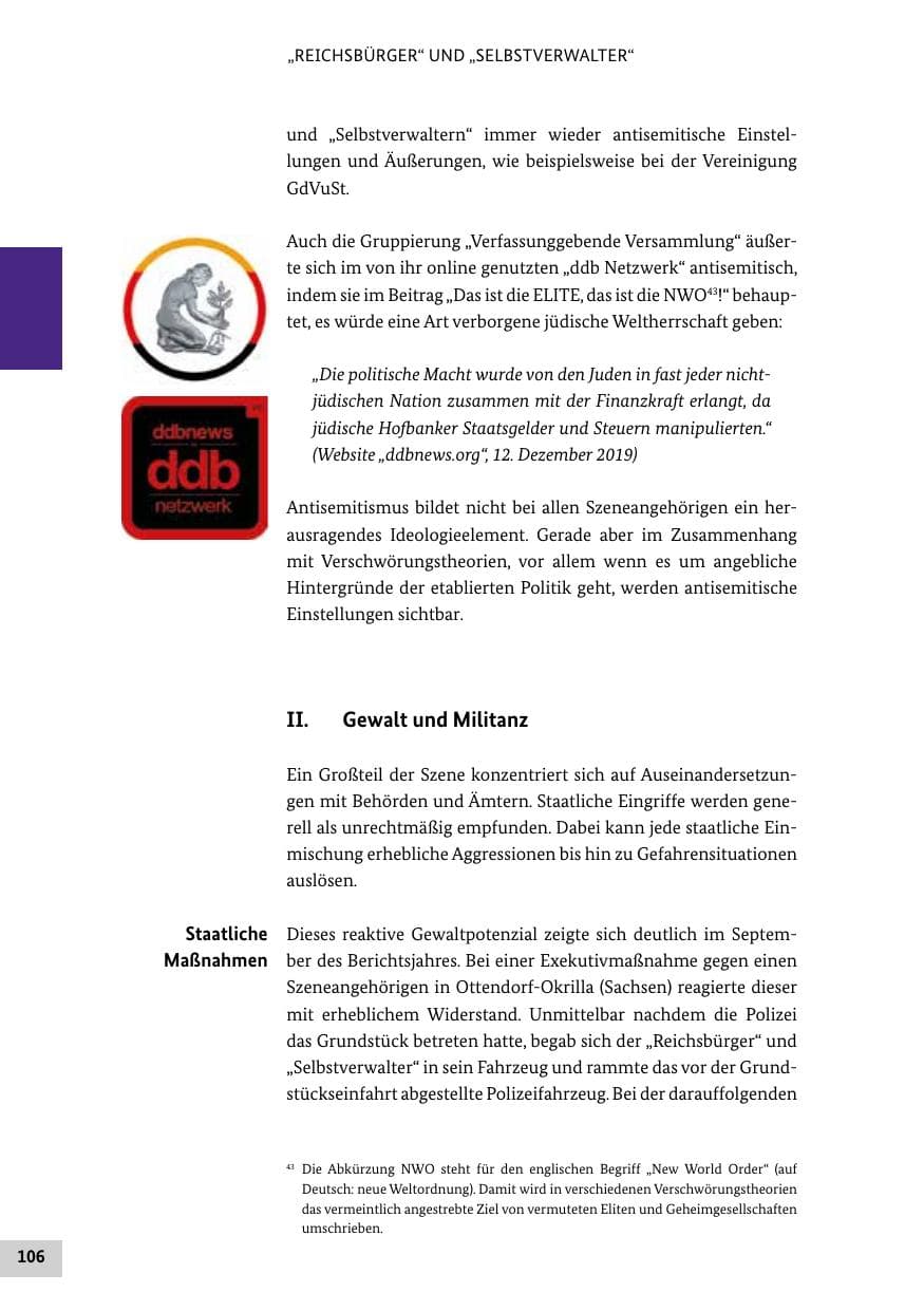 Seite 106 des Verfassungsschutzbericht 2019 Bund