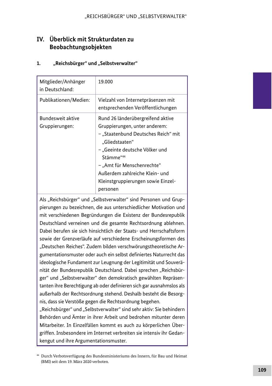 Seite 109 des Verfassungsschutzbericht 2019 Bund