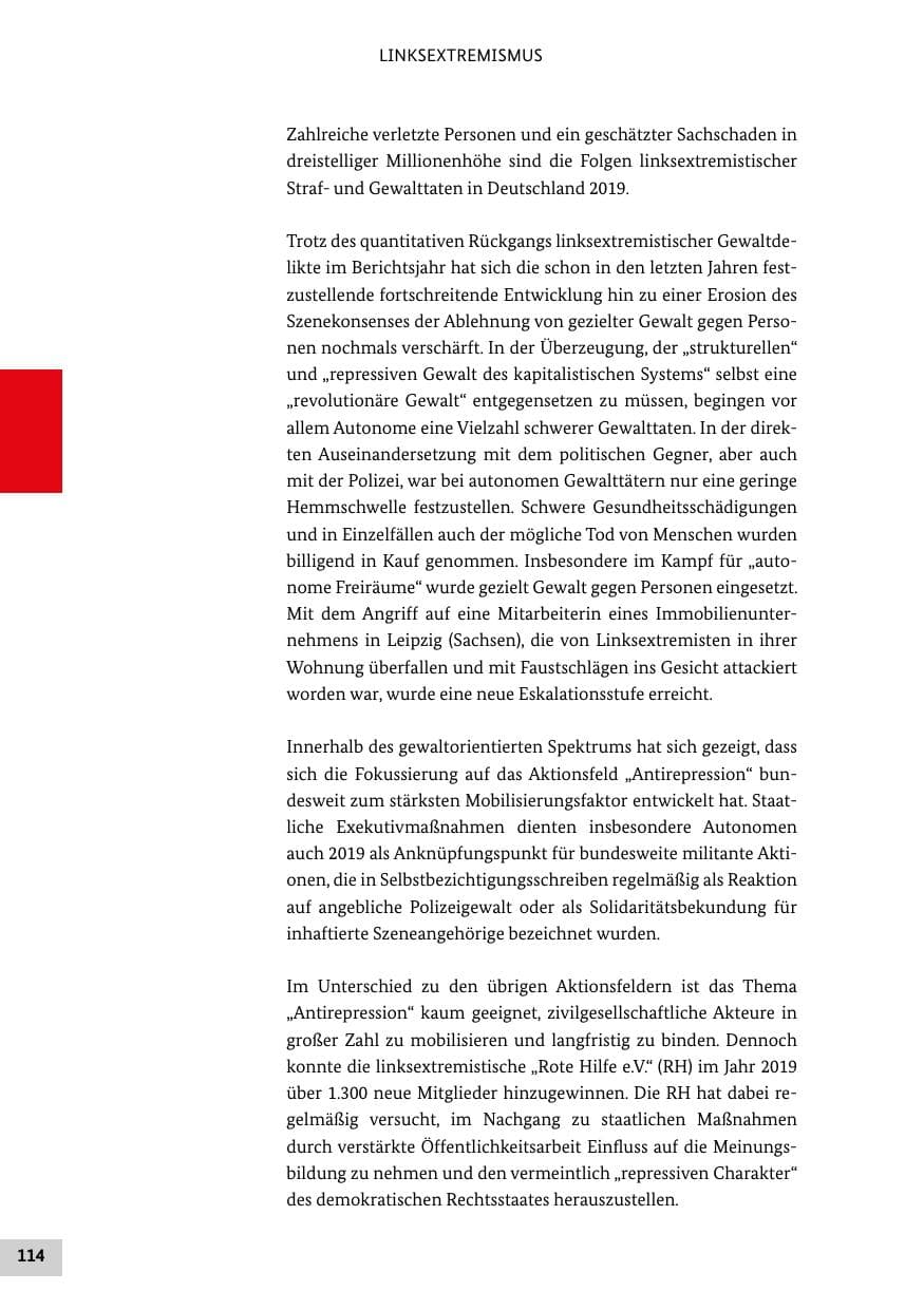 Seite 114 des Verfassungsschutzbericht 2019 Bund
