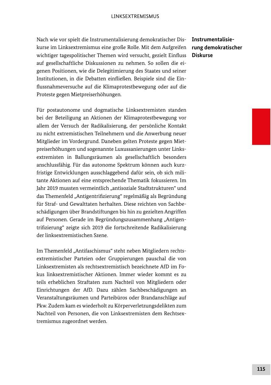 Seite 115 des Verfassungsschutzbericht 2019 Bund