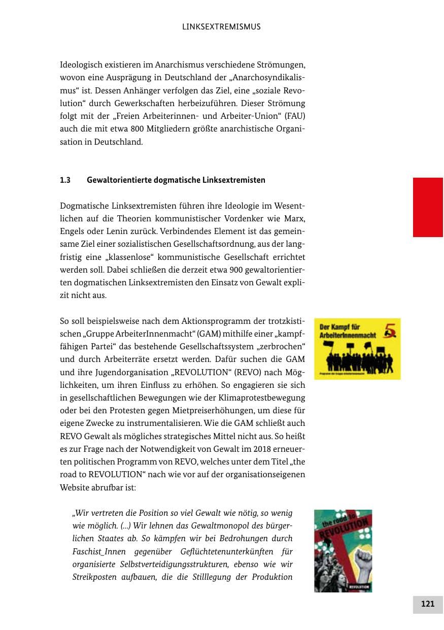 Seite 121 des Verfassungsschutzbericht 2019 Bund