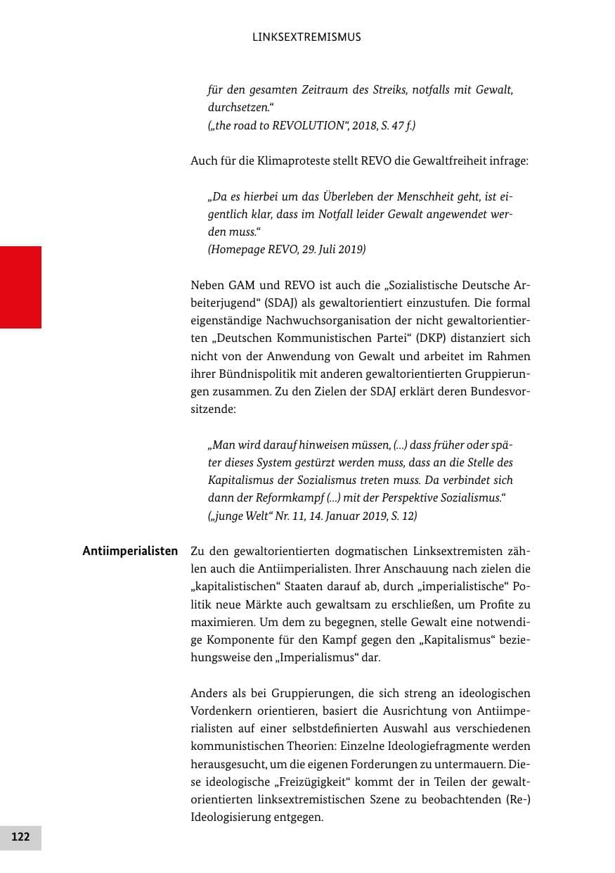 Seite 122 des Verfassungsschutzbericht 2019 Bund
