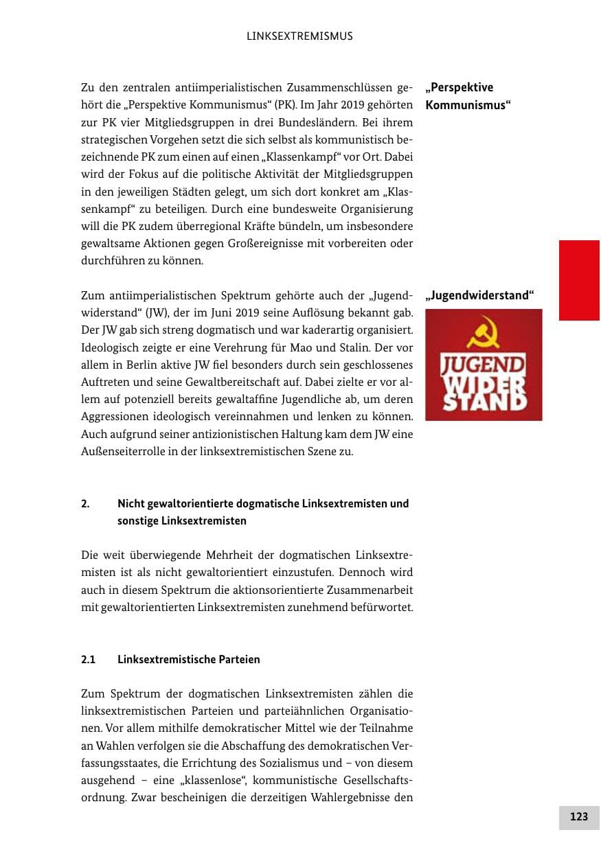 Seite 123 des Verfassungsschutzbericht 2019 Bund