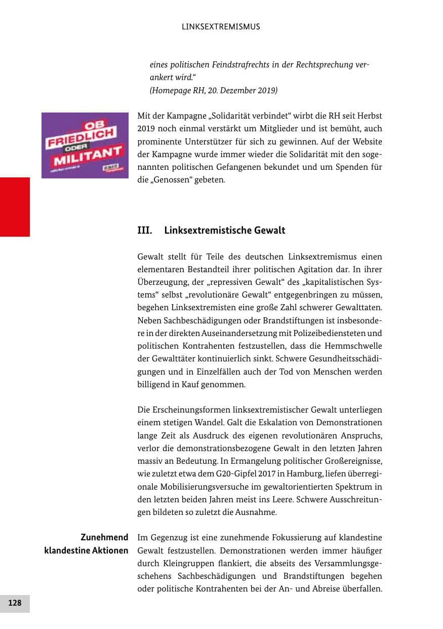 Seite 128 des Verfassungsschutzbericht 2019 Bund