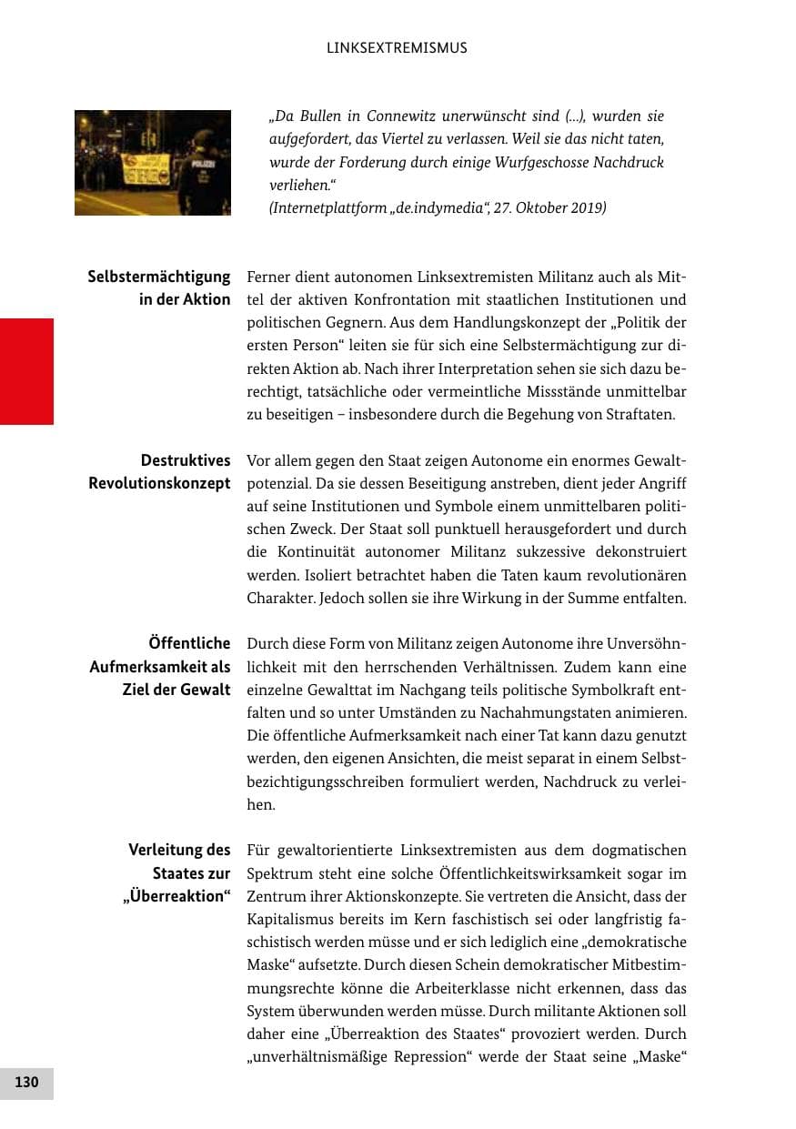 Seite 130 des Verfassungsschutzbericht 2019 Bund