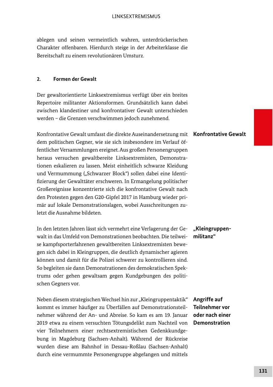 Seite 131 des Verfassungsschutzbericht 2019 Bund