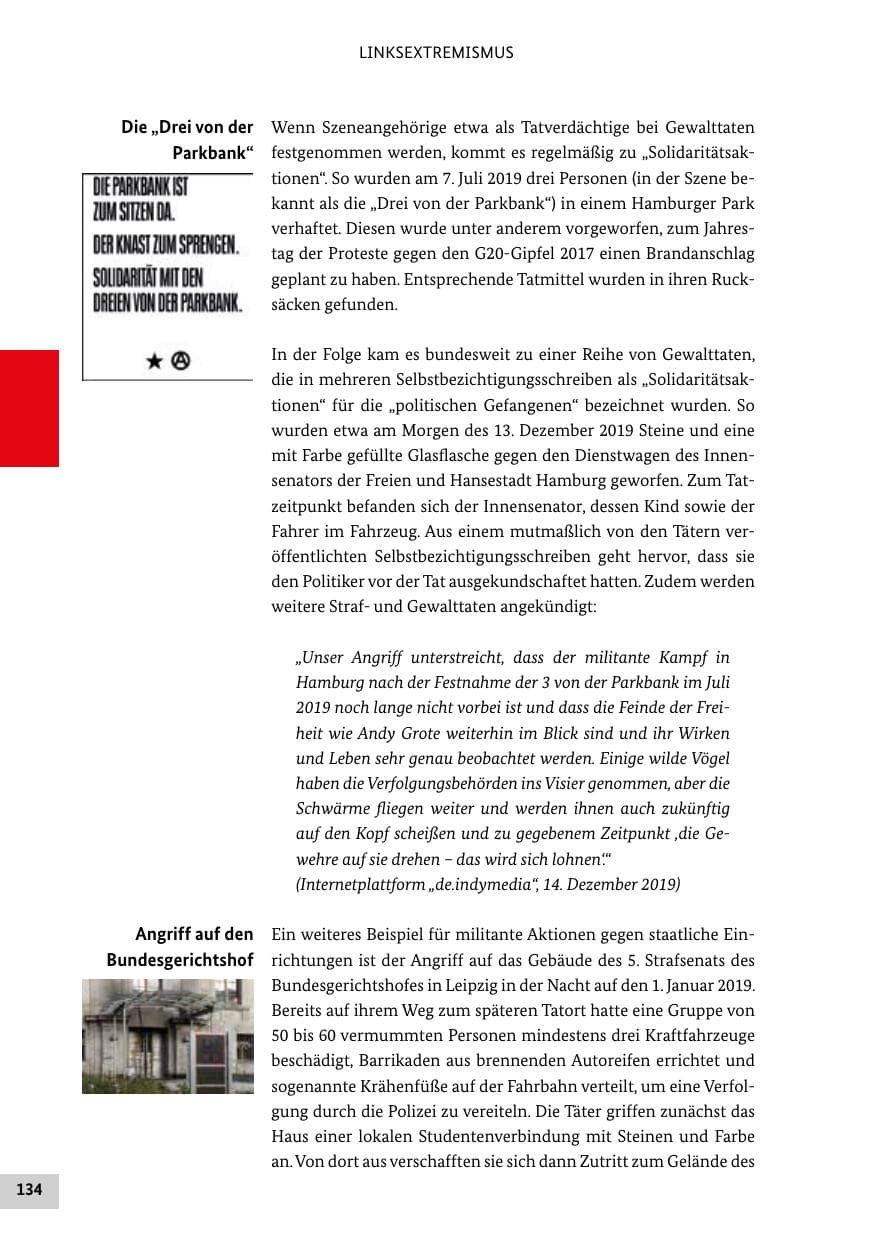 Seite 134 des Verfassungsschutzbericht 2019 Bund