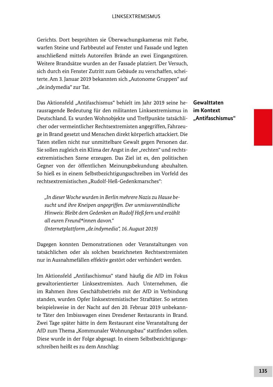 Seite 135 des Verfassungsschutzbericht 2019 Bund