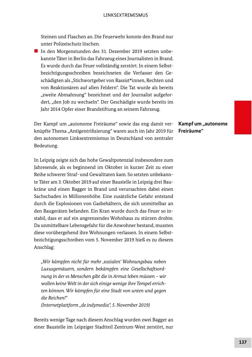 Seite 137 des Verfassungsschutzbericht 2019 Bund