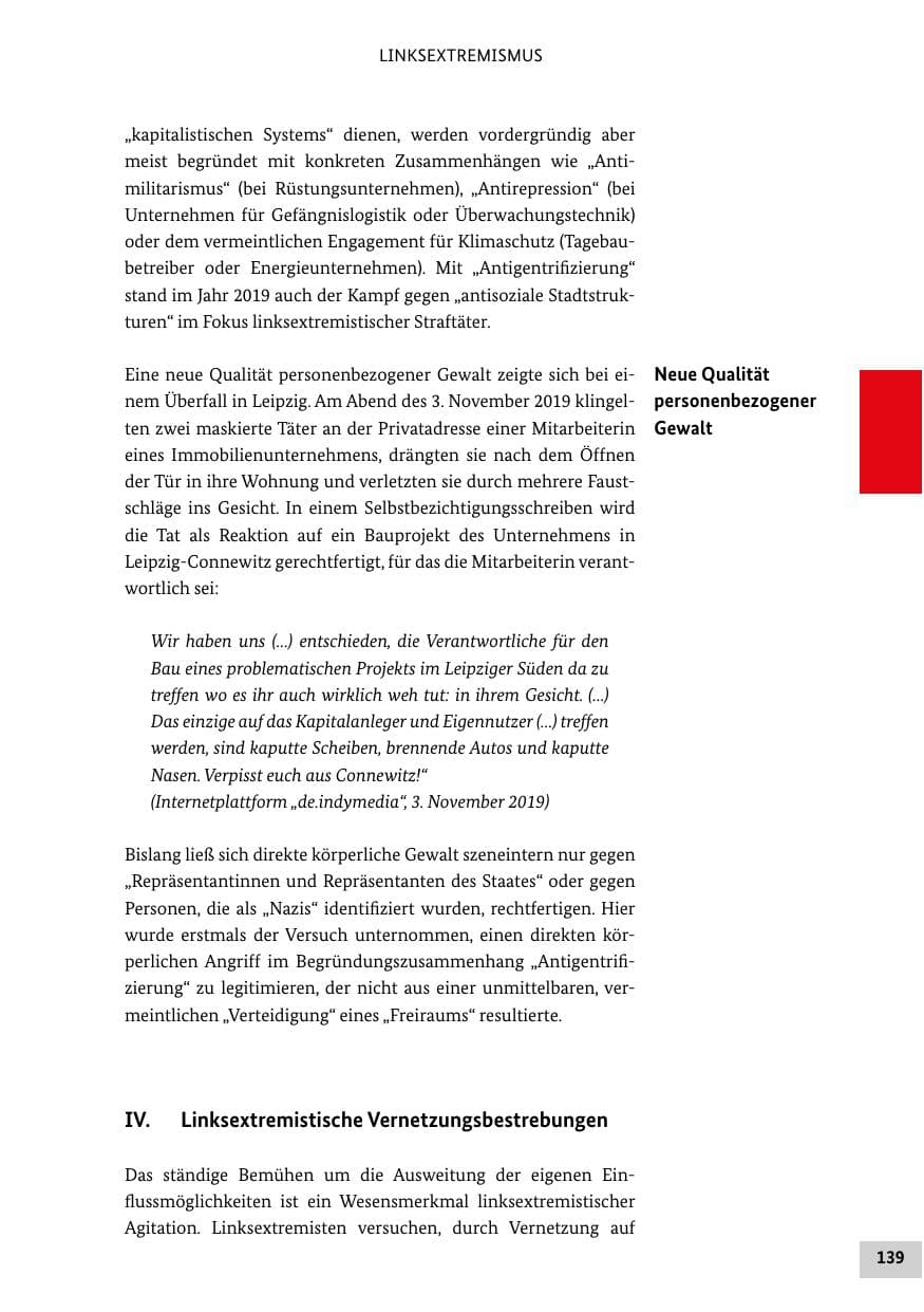 Seite 139 des Verfassungsschutzbericht 2019 Bund