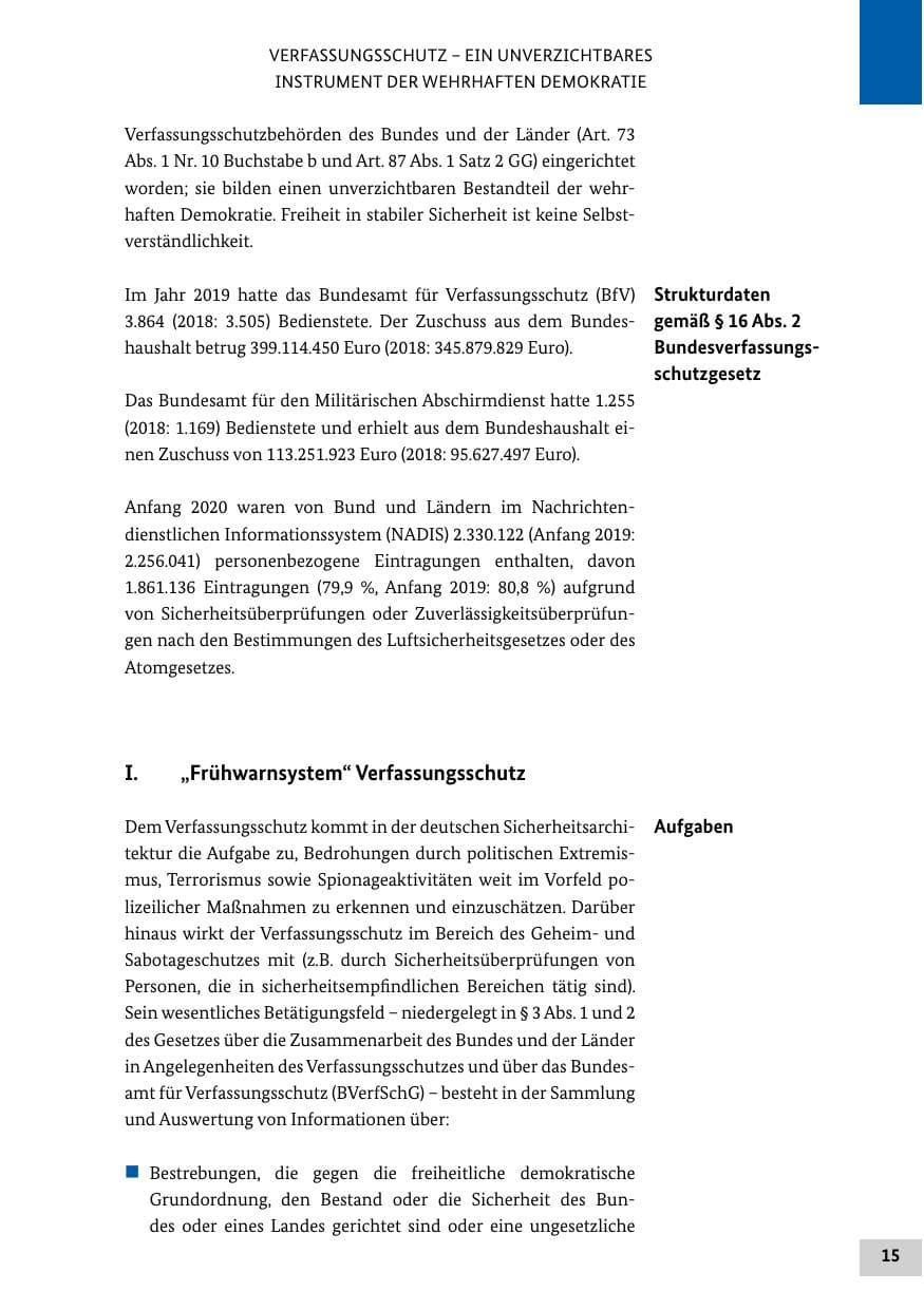 Seite 15 des Verfassungsschutzbericht 2019 Bund