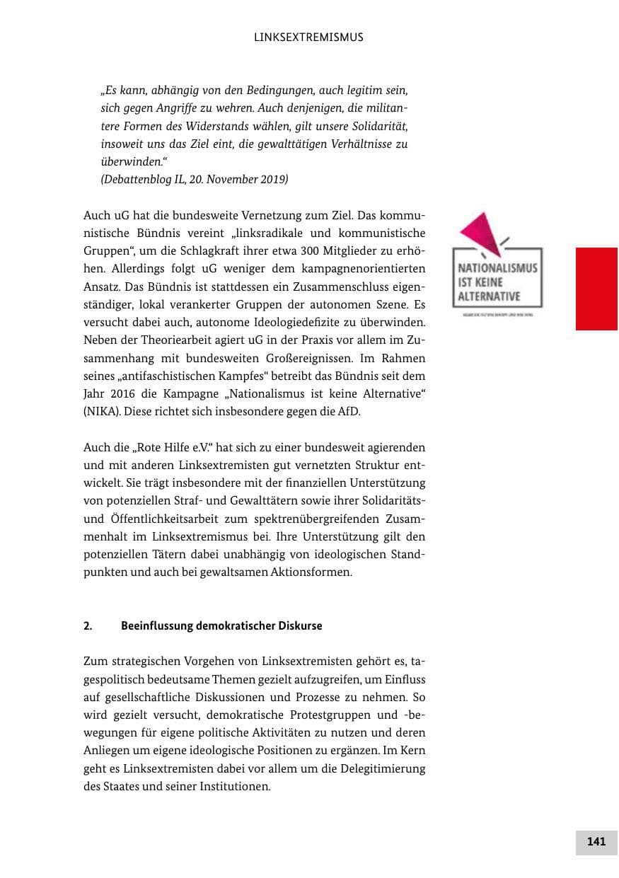 Seite 141 des Verfassungsschutzbericht 2019 Bund