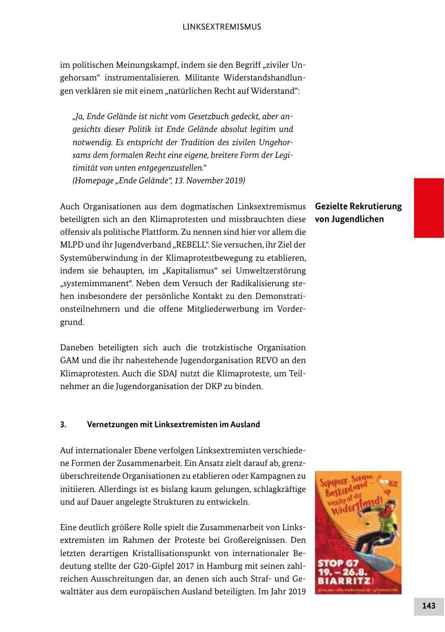 Seite 143 des Verfassungsschutzbericht 2019 Bund