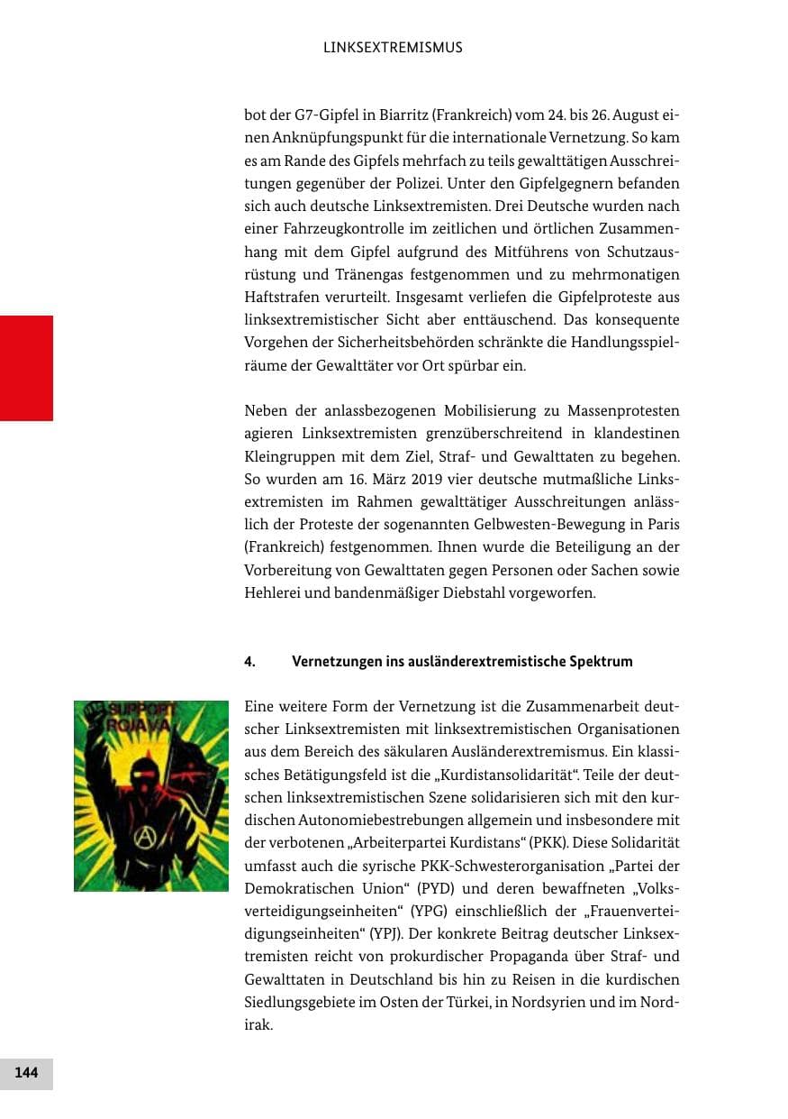 Seite 144 des Verfassungsschutzbericht 2019 Bund