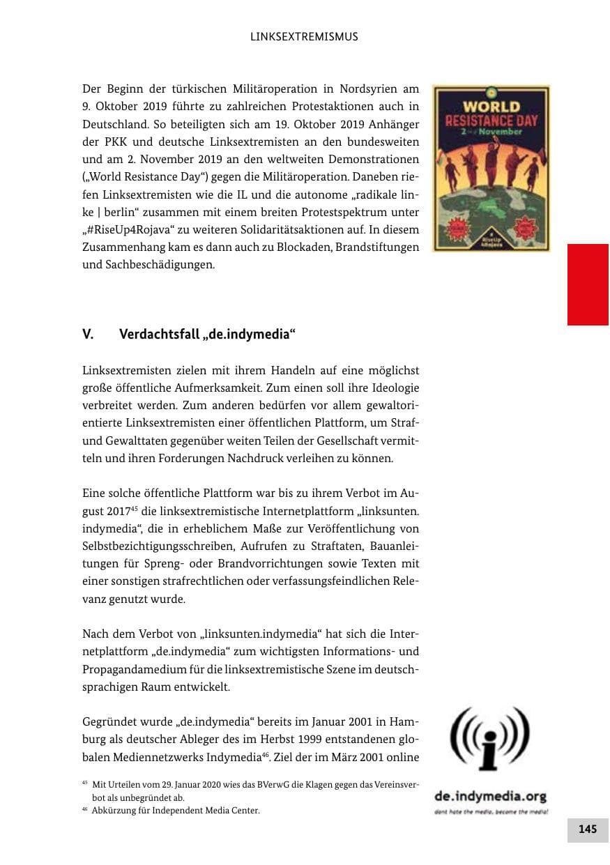 Seite 145 des Verfassungsschutzbericht 2019 Bund