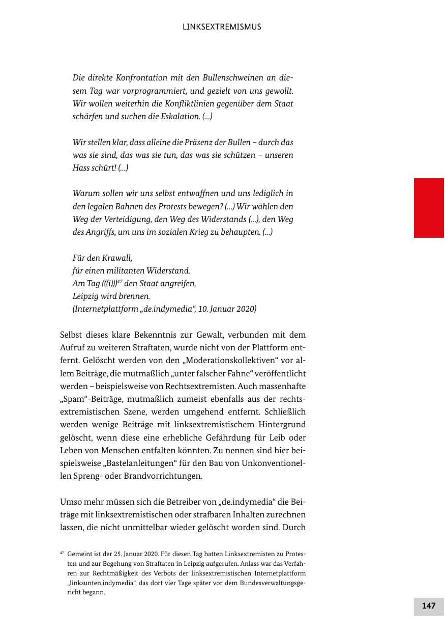 Seite 147 des Verfassungsschutzbericht 2019 Bund