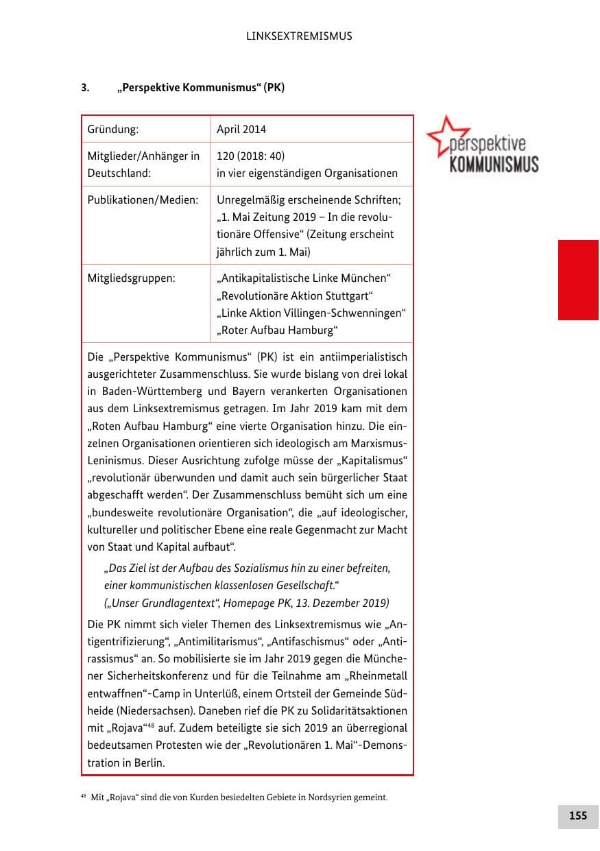 Seite 155 des Verfassungsschutzbericht 2019 Bund
