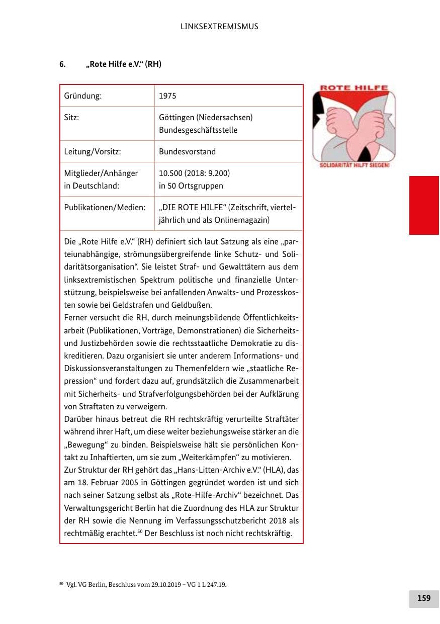 Seite 159 des Verfassungsschutzbericht 2019 Bund