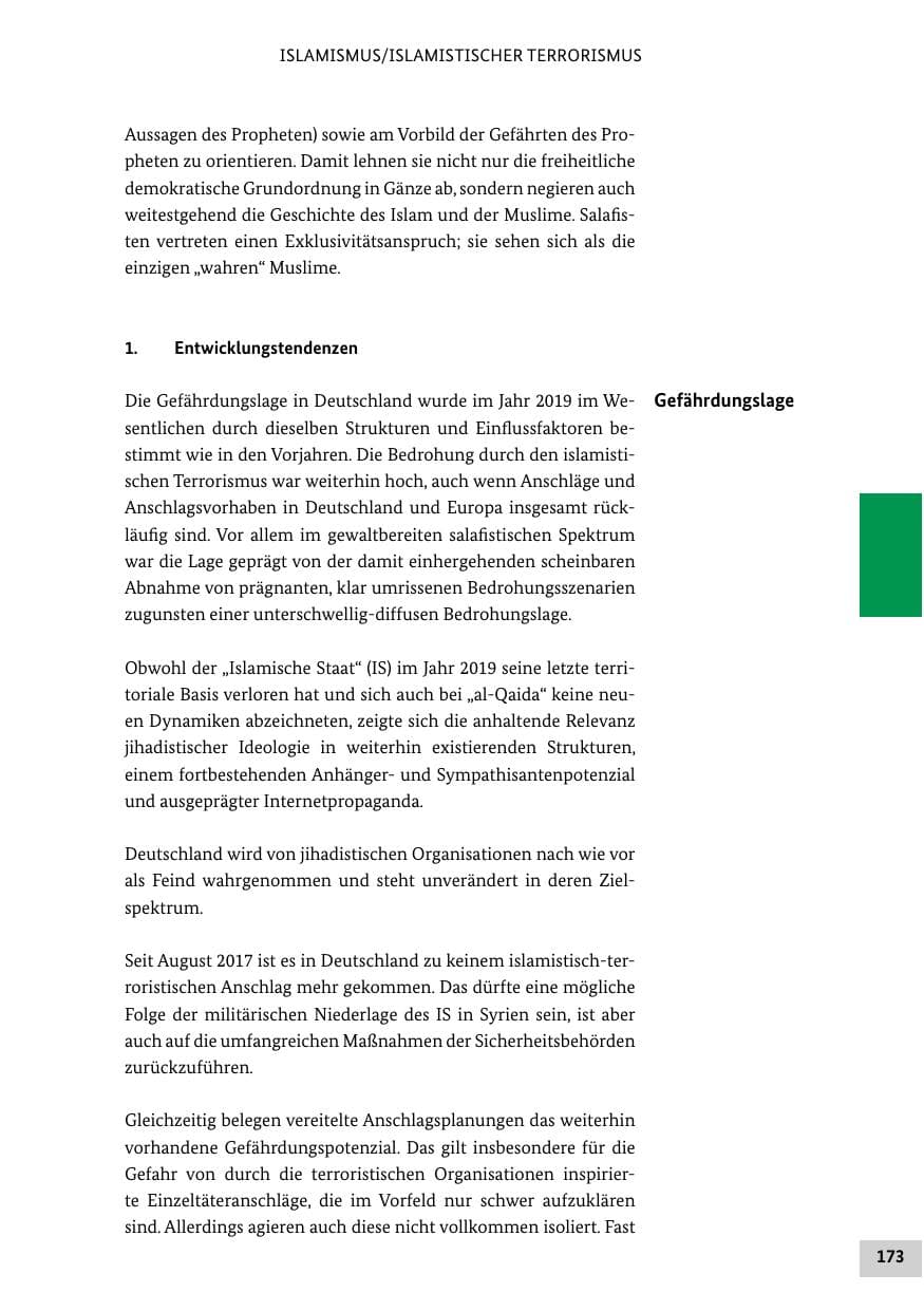 Seite 173 des Verfassungsschutzbericht 2019 Bund