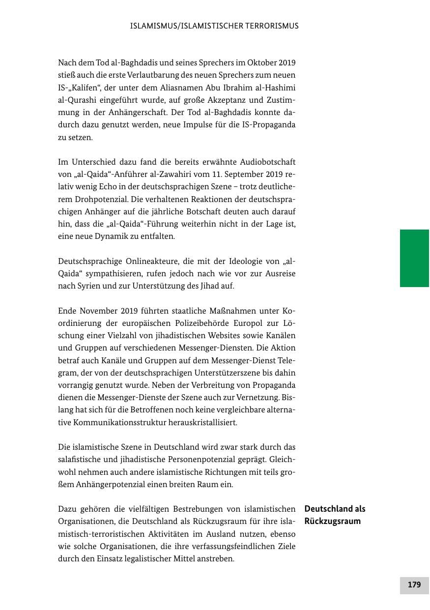 Seite 179 des Verfassungsschutzbericht 2019 Bund