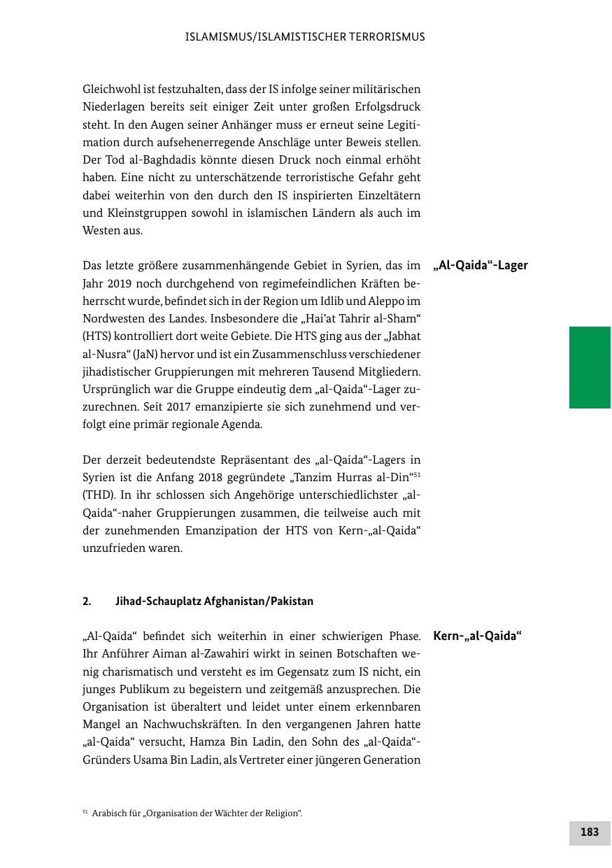 Seite 183 des Verfassungsschutzbericht 2019 Bund
