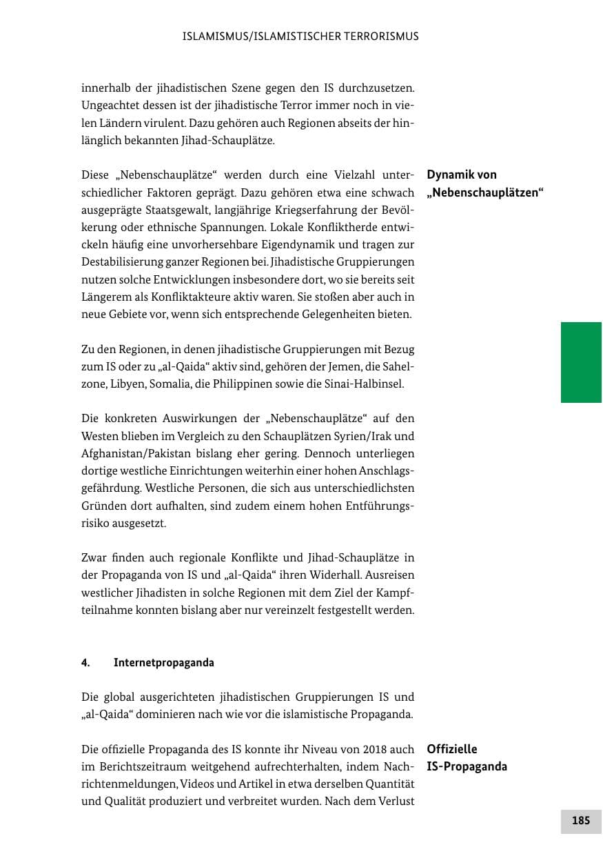 Seite 185 des Verfassungsschutzbericht 2019 Bund