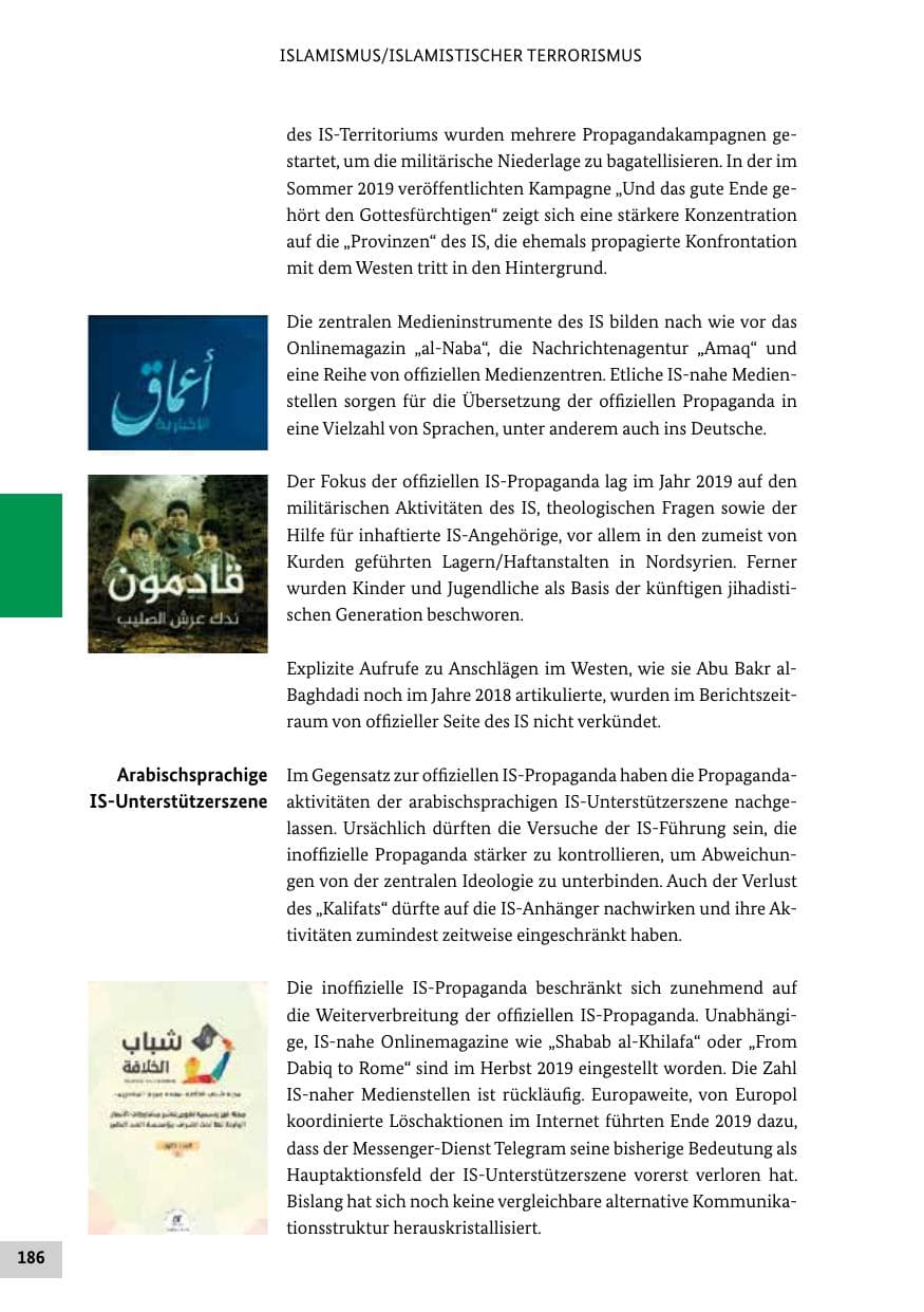 Seite 186 des Verfassungsschutzbericht 2019 Bund