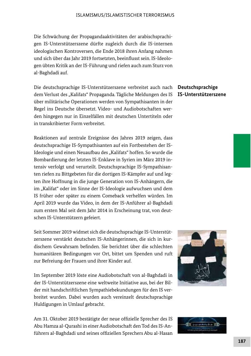 Seite 187 des Verfassungsschutzbericht 2019 Bund