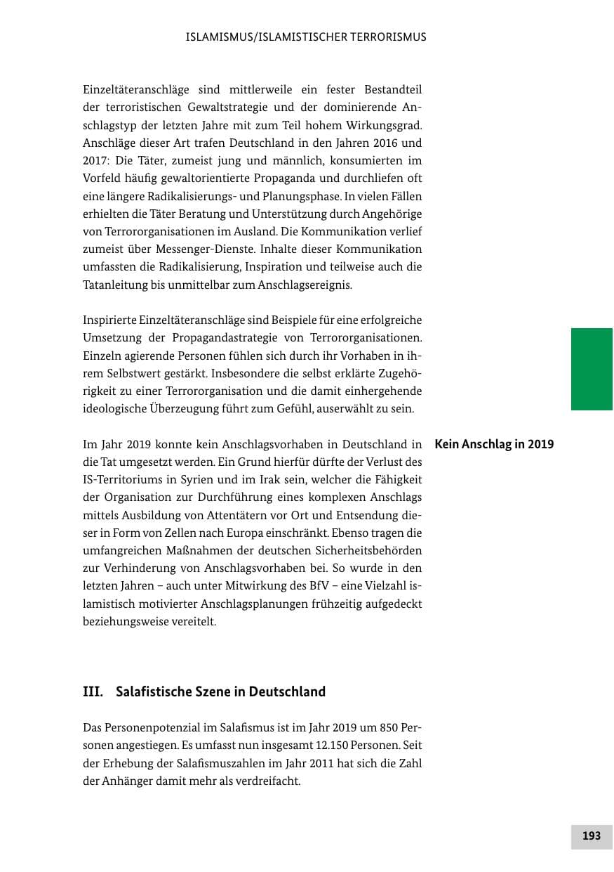 Seite 193 des Verfassungsschutzbericht 2019 Bund