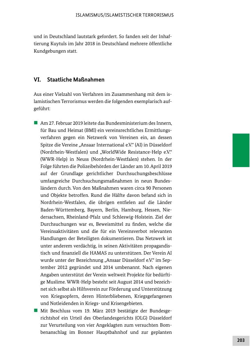 Seite 203 des Verfassungsschutzbericht 2019 Bund