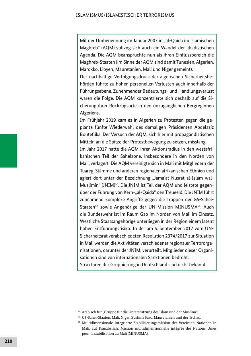 Seite 210 des Verfassungsschutzbericht 2019 Bund