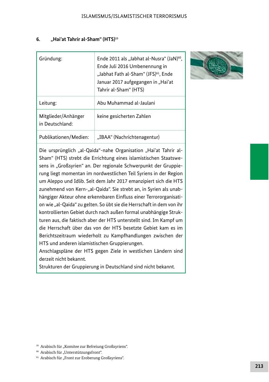 Seite 213 des Verfassungsschutzbericht 2019 Bund