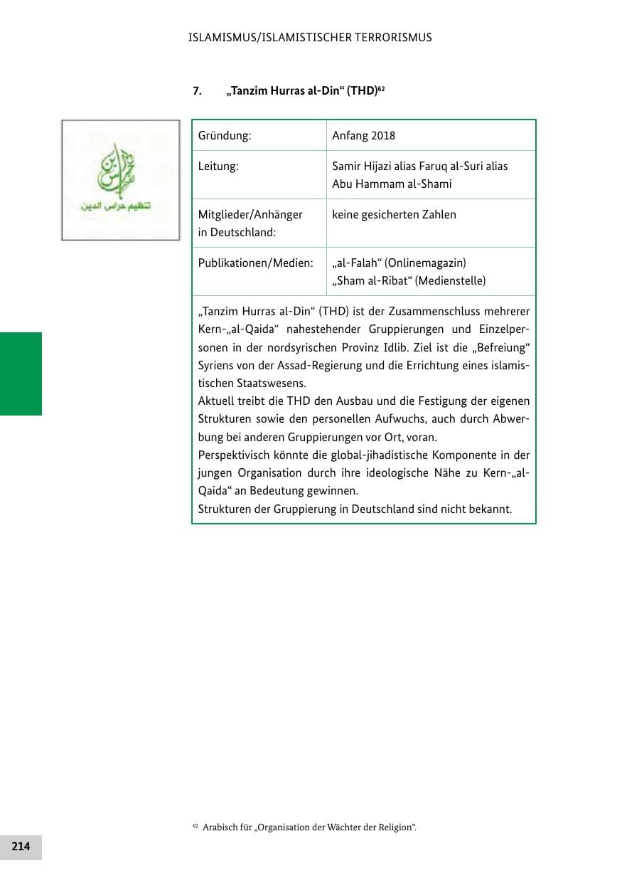 Seite 214 des Verfassungsschutzbericht 2019 Bund