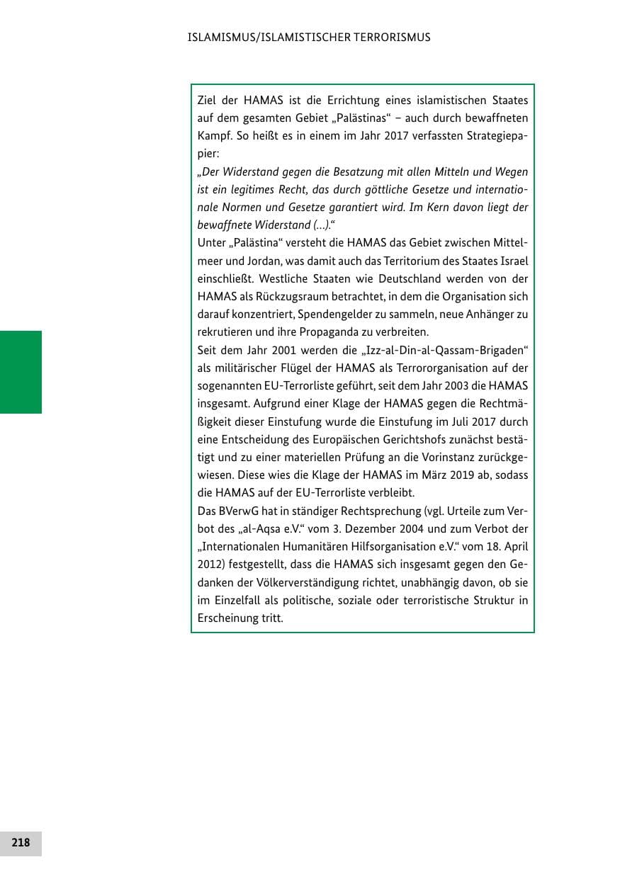 Seite 218 des Verfassungsschutzbericht 2019 Bund