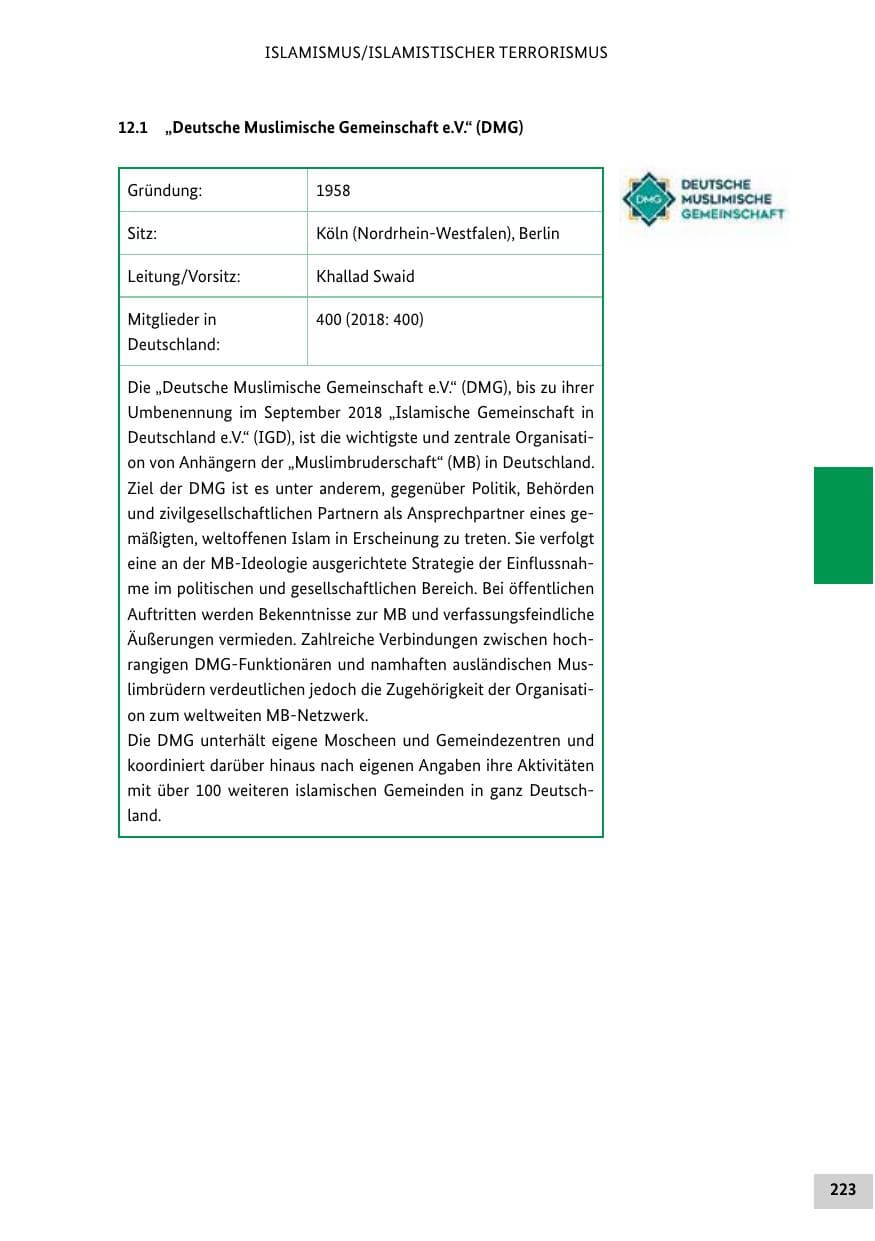 Seite 223 des Verfassungsschutzbericht 2019 Bund