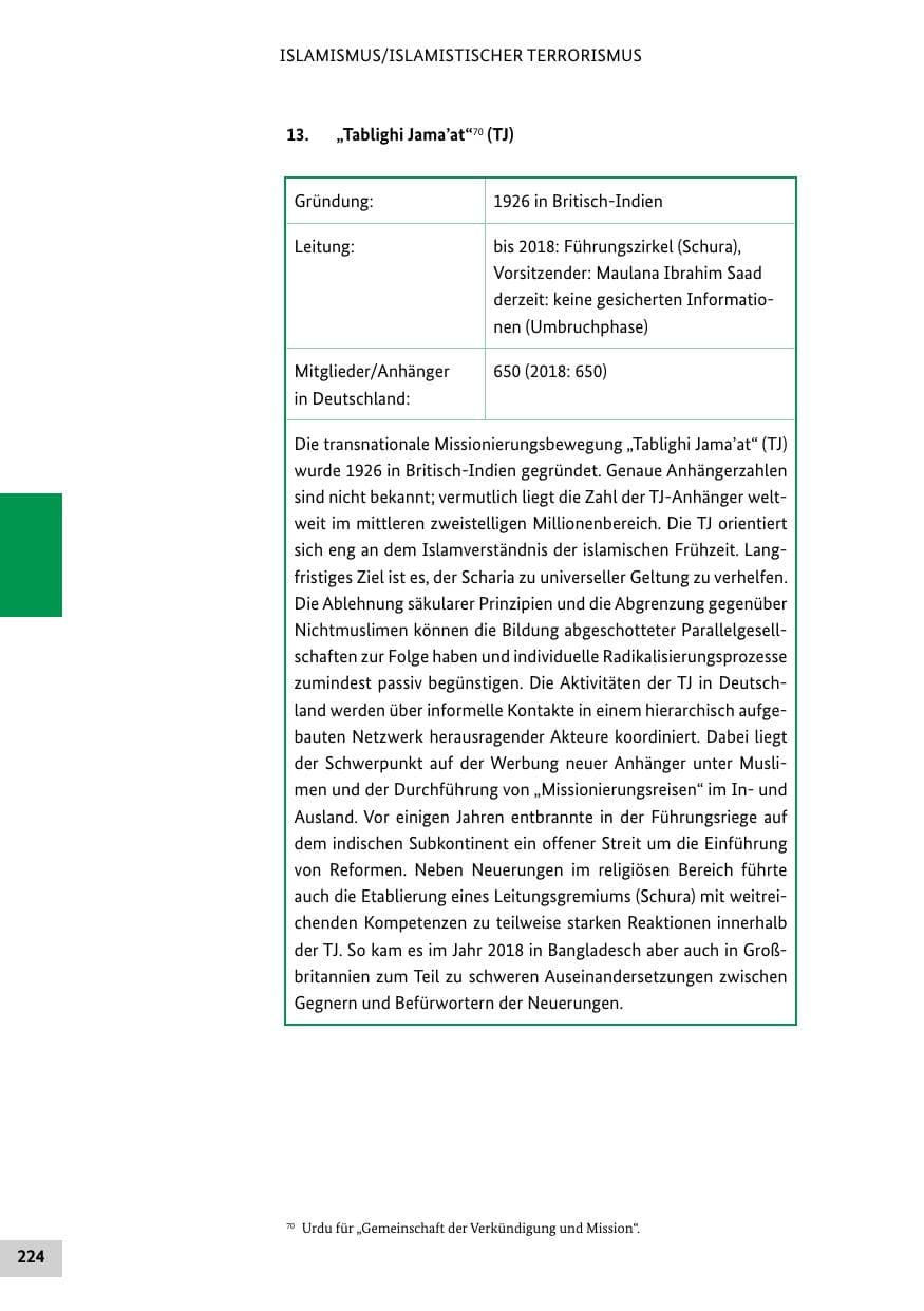 Seite 224 des Verfassungsschutzbericht 2019 Bund
