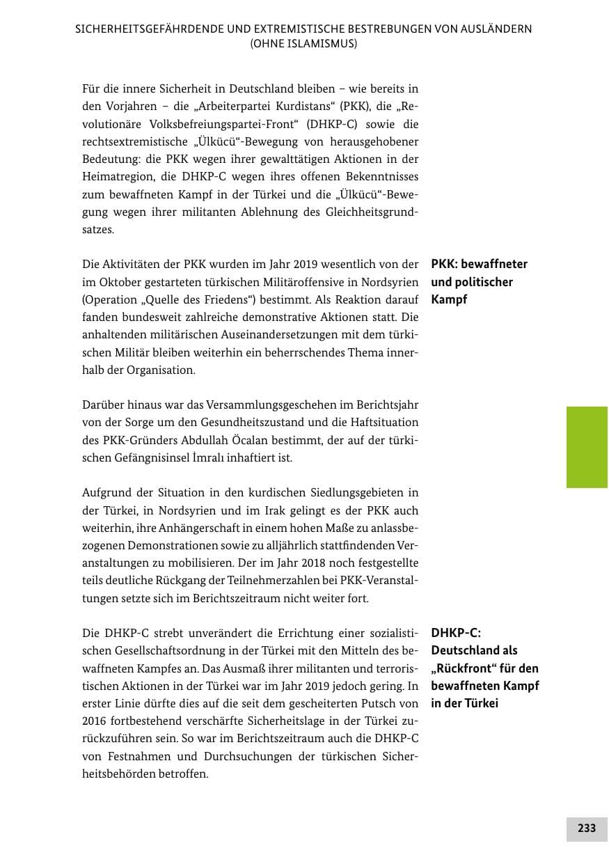 Seite 233 des Verfassungsschutzbericht 2019 Bund