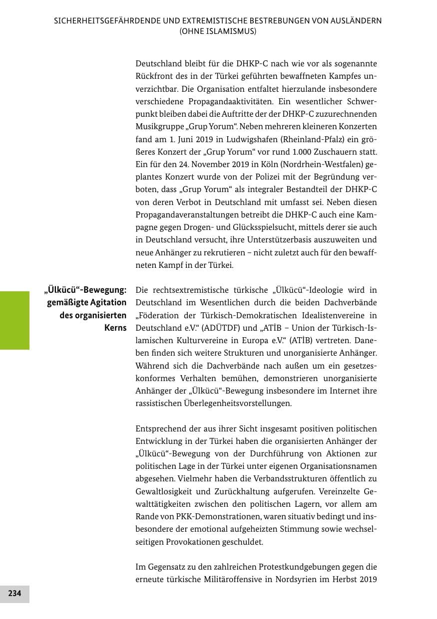 Seite 234 des Verfassungsschutzbericht 2019 Bund