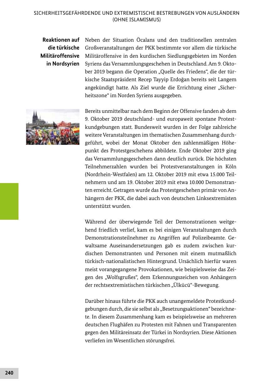 Seite 240 des Verfassungsschutzbericht 2019 Bund
