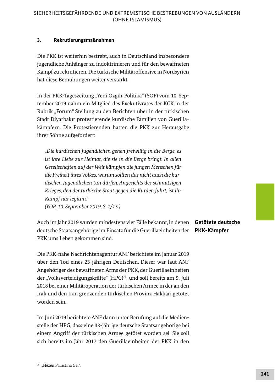 Seite 241 des Verfassungsschutzbericht 2019 Bund