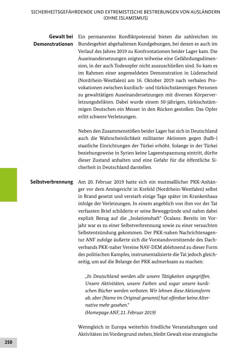 Seite 250 des Verfassungsschutzbericht 2019 Bund